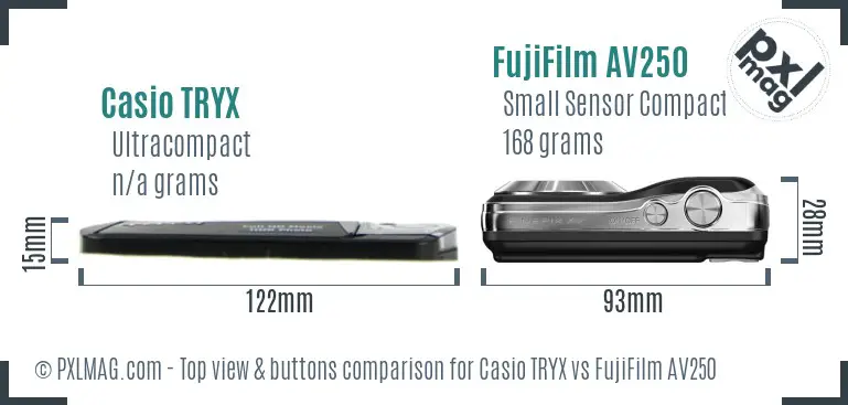 Casio TRYX vs FujiFilm AV250 top view buttons comparison Casio TRYX vs FujiFilm AV250 top view buttons comparison
