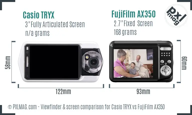 Casio TRYX vs FujiFilm AX350 Screen and Viewfinder comparison