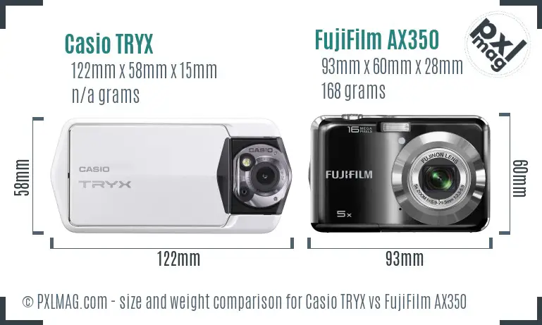 Casio TRYX vs FujiFilm AX350 size comparison