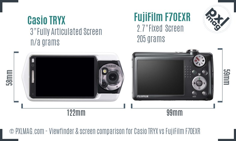 Casio TRYX vs FujiFilm F70EXR Screen and Viewfinder comparison
