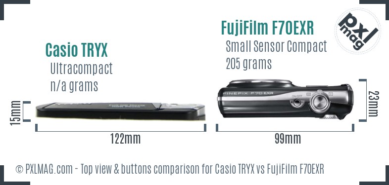 Casio TRYX vs FujiFilm F70EXR top view buttons comparison