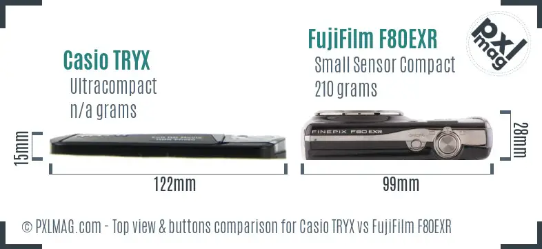 Casio TRYX vs FujiFilm F80EXR top view buttons comparison