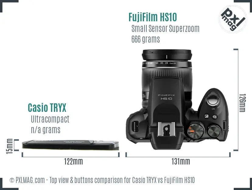 Casio TRYX vs FujiFilm HS10 top view buttons comparison