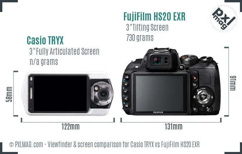 Casio TRYX vs FujiFilm HS20 EXR Screen and Viewfinder comparison