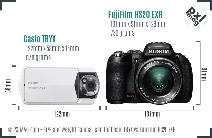 Casio TRYX vs FujiFilm HS20 EXR size comparison