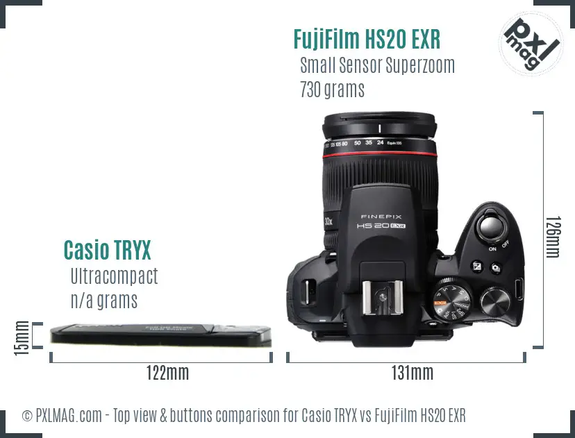 Casio TRYX vs FujiFilm HS20 EXR top view buttons comparison