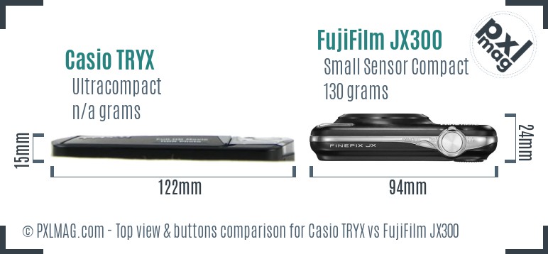 Casio TRYX vs FujiFilm JX300 top view buttons comparison