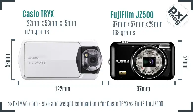 Casio TRYX vs FujiFilm JZ500 size comparison