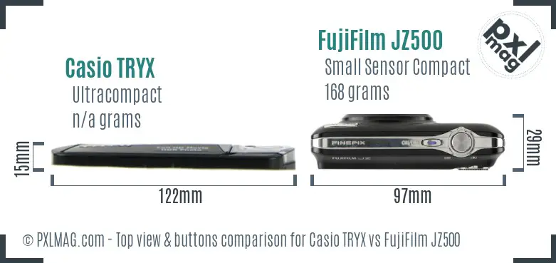 Casio TRYX vs FujiFilm JZ500 top view buttons comparison