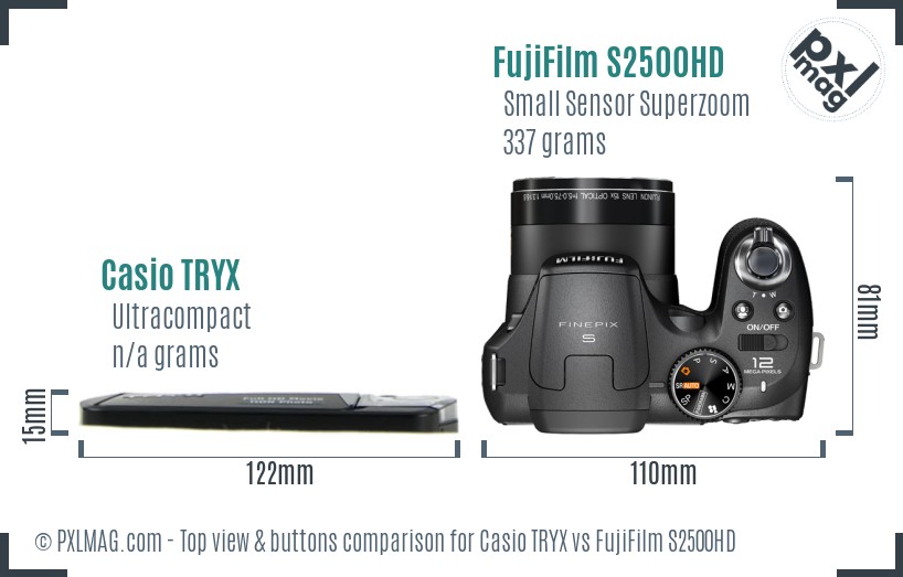 Casio TRYX vs FujiFilm S2500HD top view buttons comparison