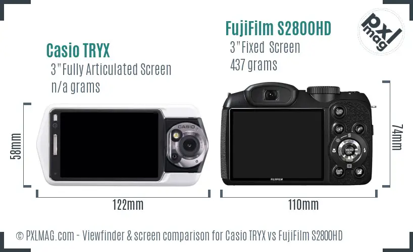 Casio TRYX vs FujiFilm S2800HD Screen and Viewfinder comparison