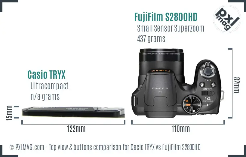Casio TRYX vs FujiFilm S2800HD top view buttons comparison