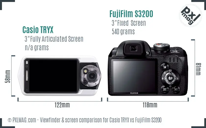 Casio TRYX vs FujiFilm S3200 Screen and Viewfinder comparison