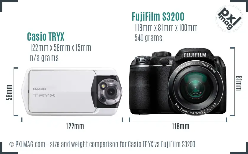 Casio TRYX vs FujiFilm S3200 size comparison