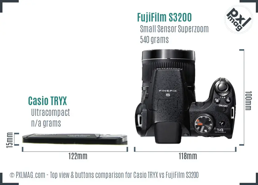 Casio TRYX vs FujiFilm S3200 top view buttons comparison