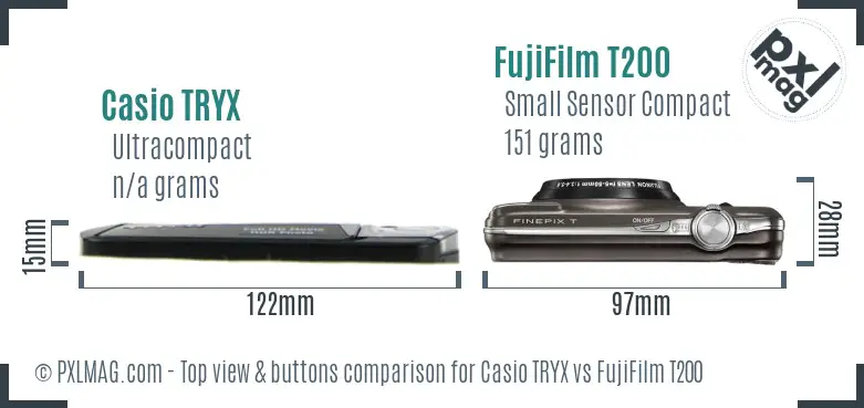 Casio TRYX vs FujiFilm T200 top view buttons comparison Casio TRYX vs FujiFilm T200 top view buttons comparison