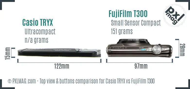 Casio TRYX vs FujiFilm T300 top view buttons comparison Casio TRYX vs FujiFilm T300 top view buttons comparison