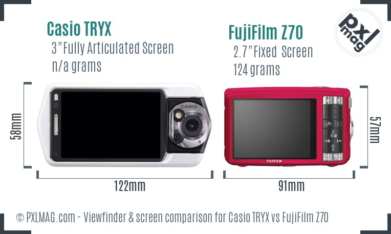 Casio TRYX vs FujiFilm Z70 Screen and Viewfinder comparison