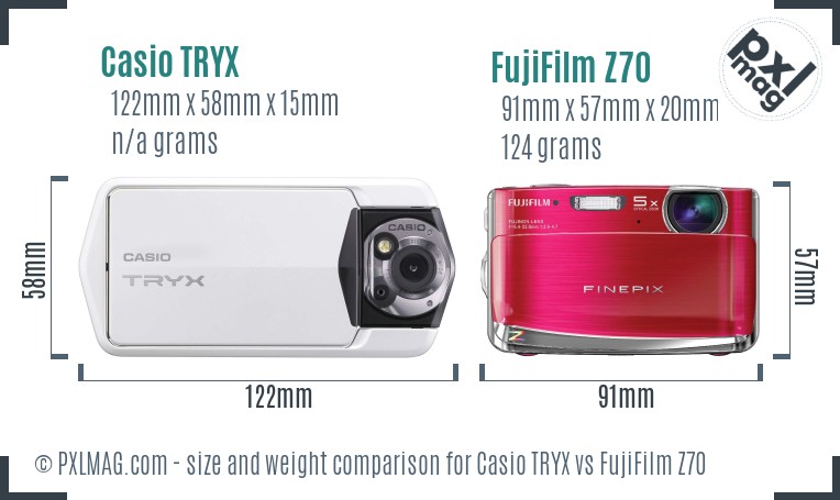 Casio TRYX vs FujiFilm Z70 size comparison