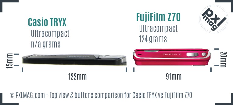 Casio TRYX vs FujiFilm Z70 top view buttons comparison