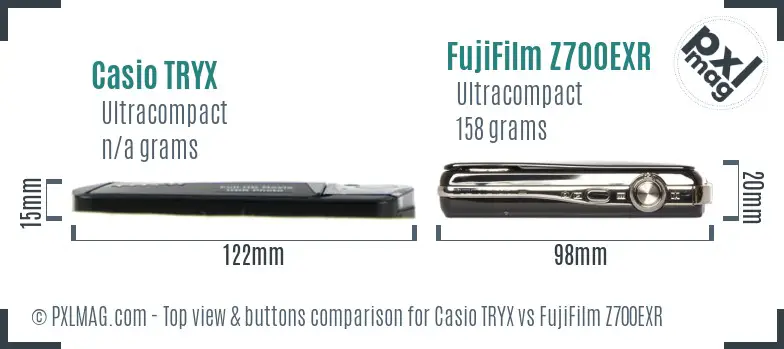 Casio TRYX vs FujiFilm Z700EXR top view buttons comparison Casio TRYX vs FujiFilm Z700EXR top view buttons comparison