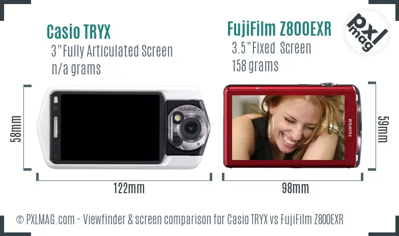 Casio TRYX vs FujiFilm Z800EXR Screen and Viewfinder comparison