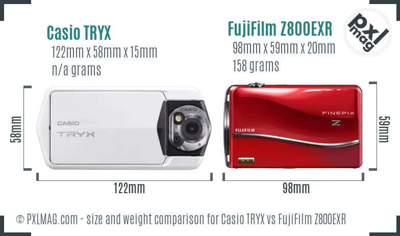 Casio TRYX vs FujiFilm Z800EXR size comparison