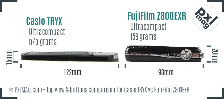 Casio TRYX vs FujiFilm Z800EXR top view buttons comparison