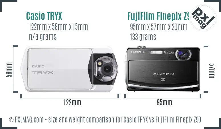 Casio TRYX vs FujiFilm Finepix Z90 size comparison