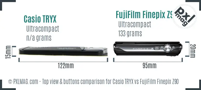 Casio TRYX vs FujiFilm Finepix Z90 top view buttons comparison