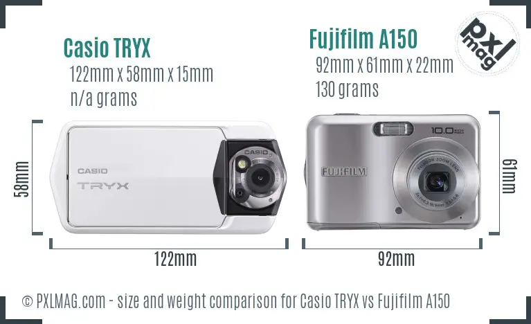 Casio TRYX vs Fujifilm A150 size comparison