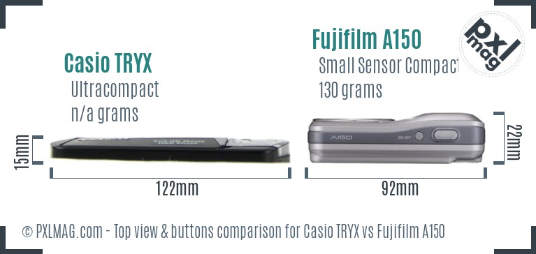 Casio TRYX vs Fujifilm A150 top view buttons comparison