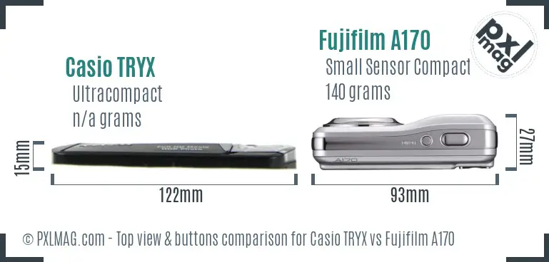 Casio TRYX vs Fujifilm A170 top view buttons comparison