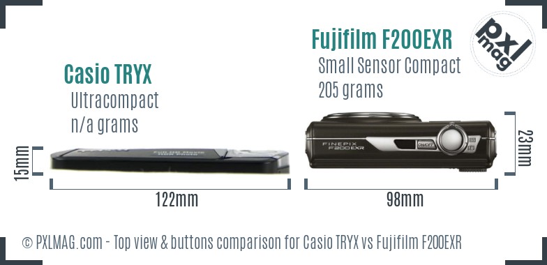 Casio TRYX vs Fujifilm F200EXR top view buttons comparison