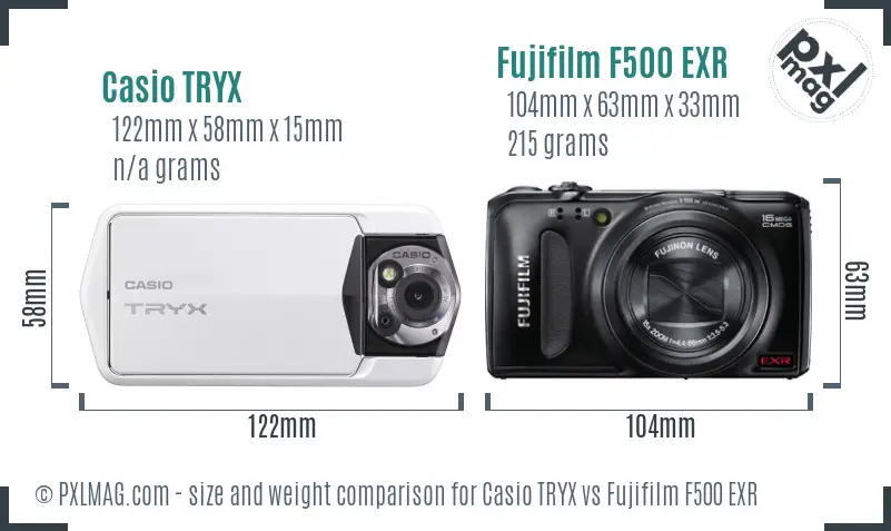 Casio TRYX vs Fujifilm F500 EXR size comparison