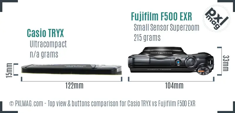 Casio TRYX vs Fujifilm F500 EXR top view buttons comparison