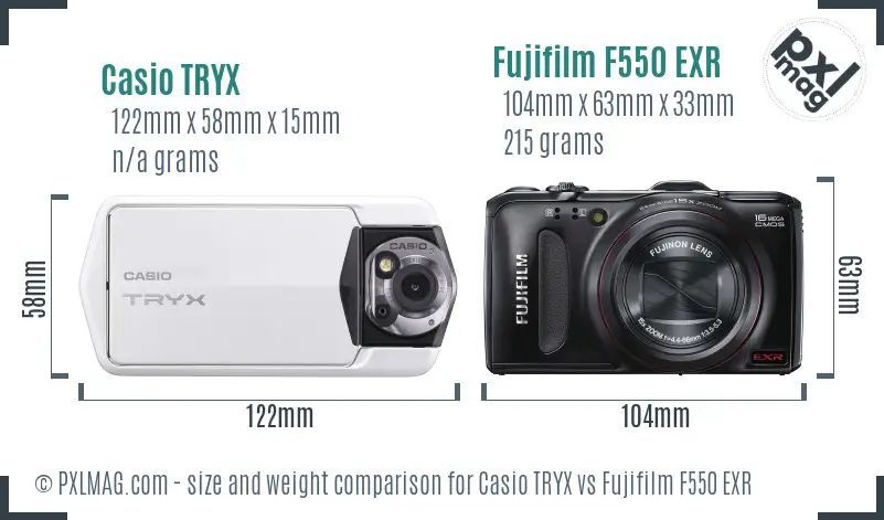 Casio TRYX vs Fujifilm F550 EXR size comparison
