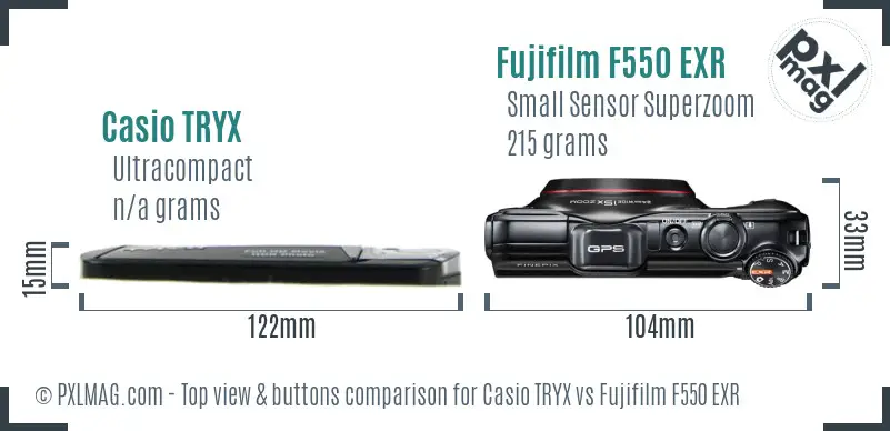 Casio TRYX vs Fujifilm F550 EXR top view buttons comparison