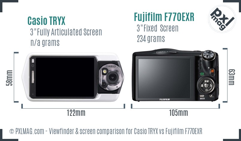 Casio TRYX vs Fujifilm F770EXR Screen and Viewfinder comparison