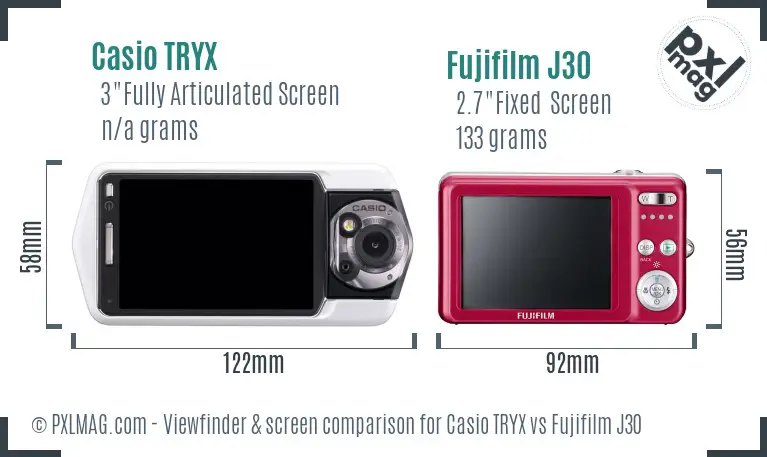 Casio TRYX vs Fujifilm J30 Screen and Viewfinder comparison