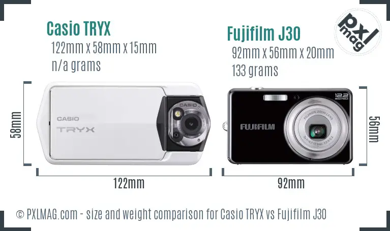 Casio TRYX vs Fujifilm J30 size comparison