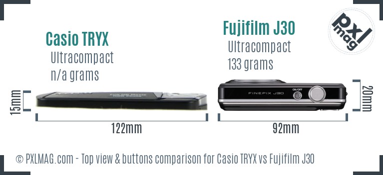 Casio TRYX vs Fujifilm J30 top view buttons comparison