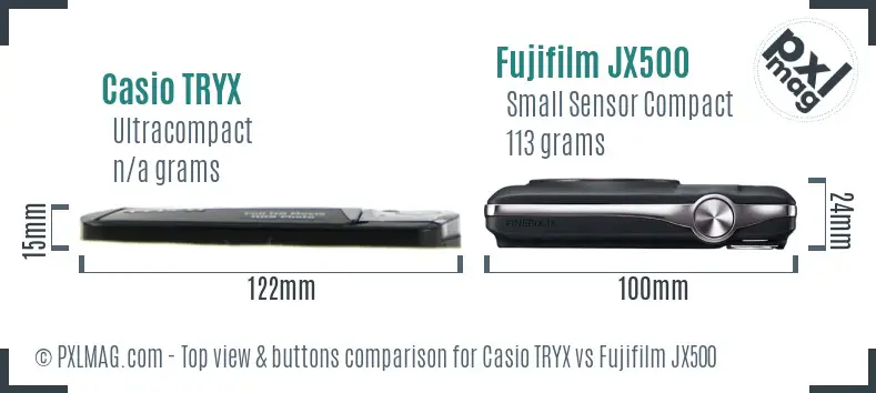 Casio TRYX vs Fujifilm JX500 top view buttons comparison Casio TRYX vs Fujifilm JX500 top view buttons comparison