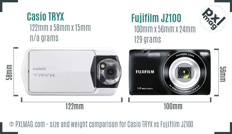 Casio TRYX vs Fujifilm JZ100 size comparison Casio TRYX vs Fujifilm JZ100 size comparison