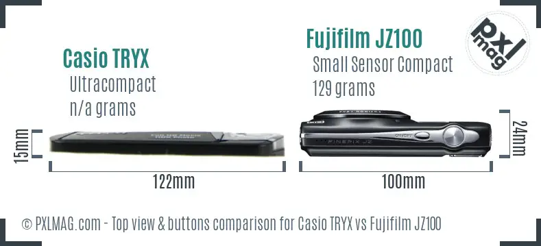 Casio TRYX vs Fujifilm JZ100 top view buttons comparison Casio TRYX vs Fujifilm JZ100 top view buttons comparison