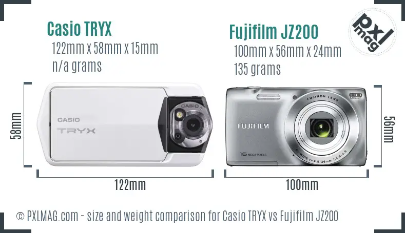 Casio TRYX vs Fujifilm JZ200 size comparison