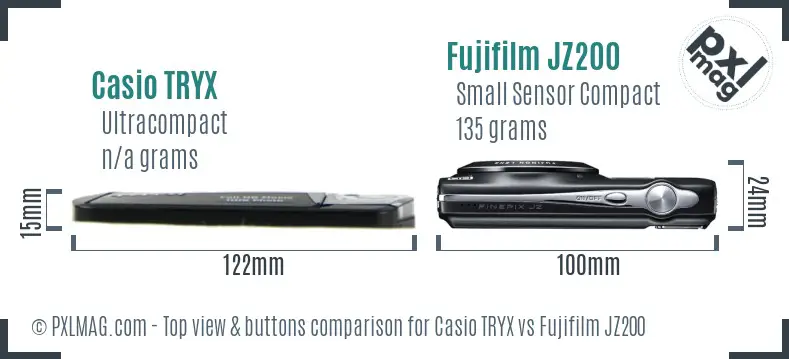 Casio TRYX vs Fujifilm JZ200 top view buttons comparison