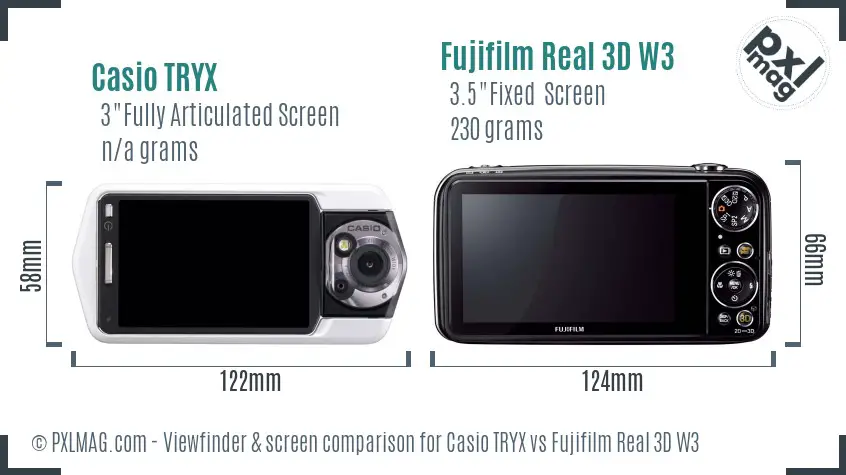 Casio TRYX vs Fujifilm Real 3D W3 Screen and Viewfinder comparison