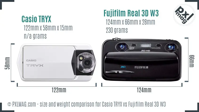 Casio TRYX vs Fujifilm Real 3D W3 size comparison