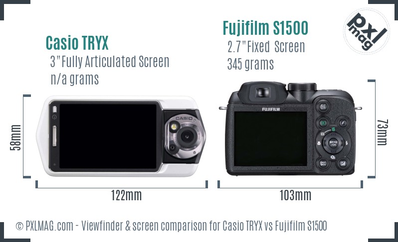 Casio TRYX vs Fujifilm S1500 Screen and Viewfinder comparison
